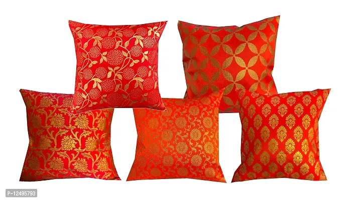 Pinkparrot Jacquard Red Colour Throw Pillow Covers/Cushion Covers -16x16 inch-Set of 5-d07