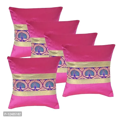 PINK PARROT Durable Dopian Silk Decorative Embroidery Square Throw Pillow Cover Cushion Case Sofa Chair Seat (Multi Colour,12 X 12 Inches) Set of 5