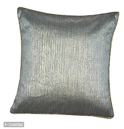 VIREO Jacquard Silk Cushion Cover Set Pieces (16X16 inches, Grey)-thumb0