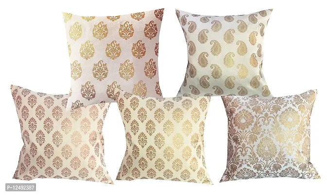 Pinkparrot Jacquard Beige Colour Throw Pillow Covers/Cushion Covers -16x16 inch-Set of5-d011-thumb0