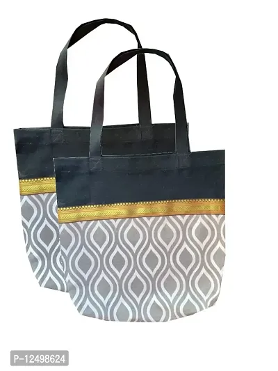 Vireo Reusable Tote Bags|100% Cotton Grocery Bag|Sturdy Cotton Bag |College Bag|Shopping Bags Kitchen Essentials|Vegetable Bag| jhola|Carry Bag Set of 2 pcs -Code 8-thumb0