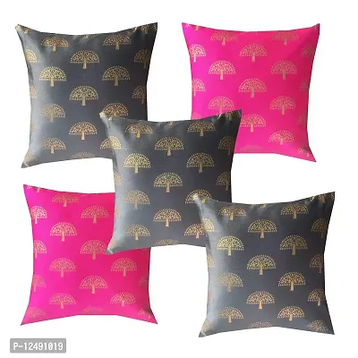 Pink parrot- Jacqard Silk Jacquard/dopian Silk Multi Colour Cushion Cover 12x12 inch-Set 5 pcs-thumb0