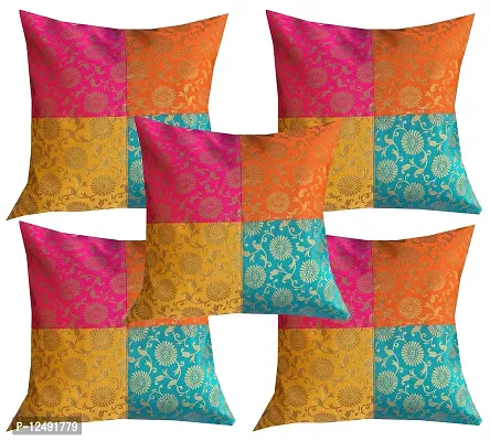 Pinkparrot Dupian Jacquard Multi Colour Throw Pillow Covers/Cushion Covers - Set of 5-thumb0