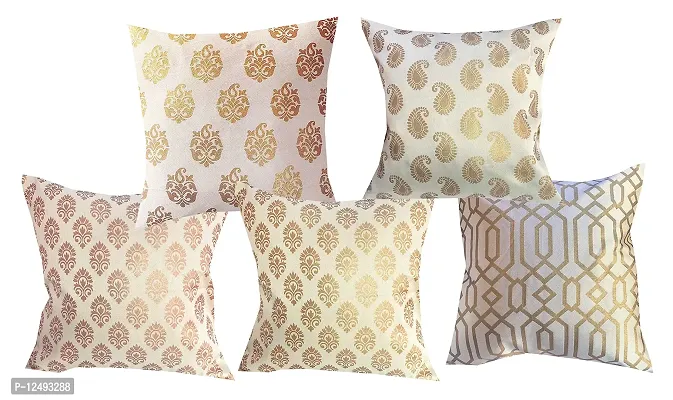 Pinkparrot Jacquard Beige Colour Throw Pillow Covers/Cushion Covers -16x16 inch-Set of5-d013-thumb0
