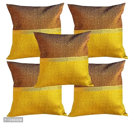 Pinkparrot Jacquard Yellow Colour Throw Pillow Covers/Cushion Covers -16x16 inch-Set of-5 d022