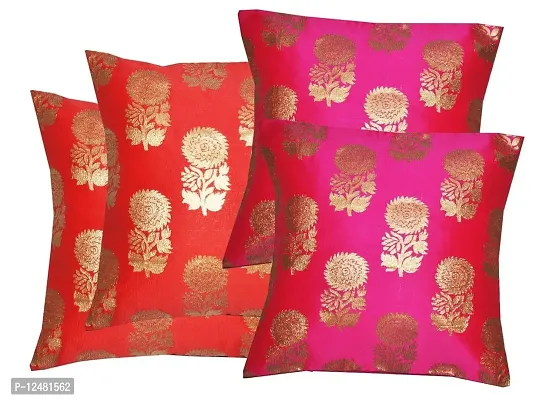 Self Design red and Pink Mix Colour Jacquard Square Cushion Cover 16x 16 Set of 4