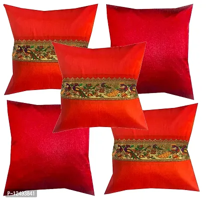 Pinkparrot Jacquard Red Colour Throw Pillow Covers/Cushion Covers -16x16 inch-Set of-co18-thumb0