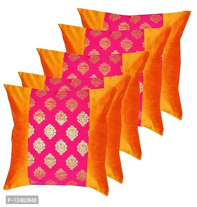 PINK PARROT Decorative Dopian Silk Square Cushion Cover (12""X 12"", Multicolour) -Set of 5-thumb0