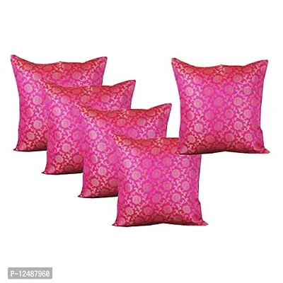 PINK PARROT Dupion Silk Cushion Cover (16 x 16 Inch) - Set of 5 Pieces