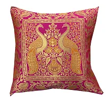 Pink parrot- Jacquard dopian Silk Multi Colour Cushion Cover 16x16 inch-Set 5 pcs-thumb2