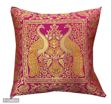 Pink parrot- Jacquard dopian Silk Multi Colour Cushion Cover 16x16 inch-Set 5 pcs-thumb3