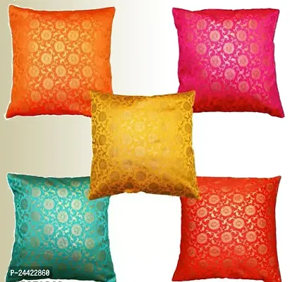 trendy Art Silk Cushion Cover Set Of 5 Pcs ( 12x12 Inch )-thumb0