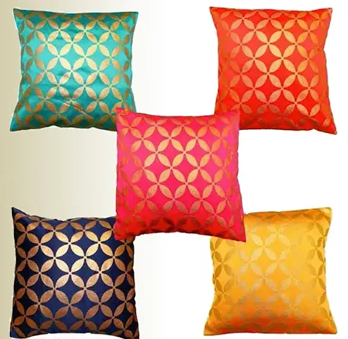 Pinkparrot Jacquard Art Silk Multicolour Throw Pillow Covers/Cushion Covers 16x16inch-Set of 5-co1a22