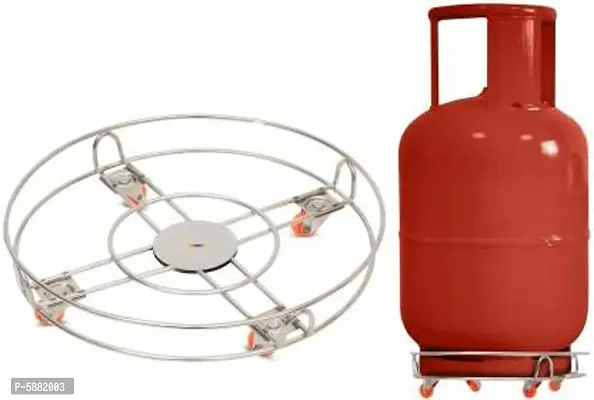 BIGWIN Stainless Steel Cylinder Trolley with Wheels | Gas Easy Movable Flexible Unbreakable Trolly/LPG Cylinder Stand-thumb3