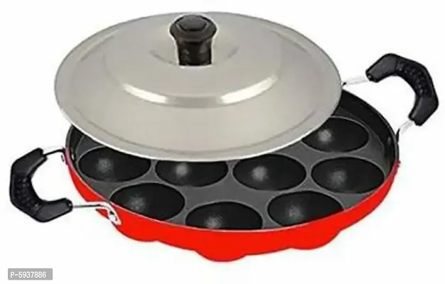 SUPER DELUX RED APPAM HANDAL WITH STEEL LID (NON-STICK ) Paniarakkal with Lid 1 L capacity 24.5 cm diameter  (Aluminium, Non-stick)-thumb0