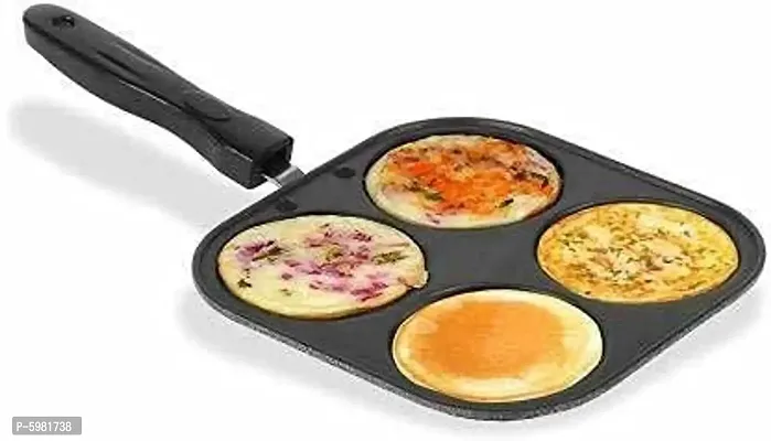 Nonstick Grill Mini Uttapam Tawa/Multi-Snack Maker 4 in 1 (Black) - Mini Pancake Maker, Mini Crepe pan, Idli pan, Pancake Moulds Pancake Pan 23 cm diameter (Aluminium, Non-stick) Fry Pan 19 cm d-thumb0