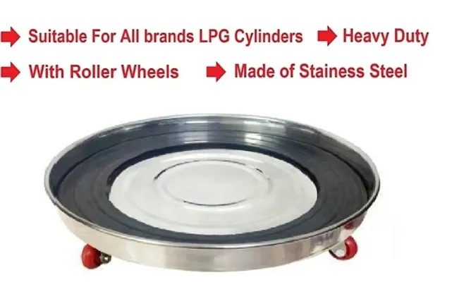 FASTAGE Stainless Steel Gas Cylinder Trolley with Wheels|Gas Trolly|Lpg Cylinder Stand with Rubber Protecti