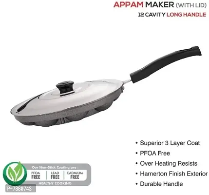 FASTAGEnbsp;Hametone 12 Cavities Non Stick Appam Patra with Lid and Singa Handle/Paniyarrakal/Paniyaram/Appam Pan/Appam Maker/Pan Cake/appam kadai/Ponganal Maker/idali Maker/idali Pan kadai 23 cm diameter-thumb3