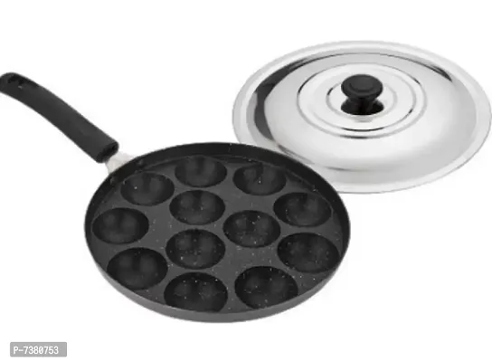 FASTAGEnbsp;Hametone 12 Cavities Non Stick Appam Patra with Lid and Singa Handle/Paniyarrakal/Paniyaram/Appam Pan/Appam Maker/Pan Cake/appam kadai/Ponganal Maker/idali Maker/idali Pan kadai 23 cm diameter-thumb0