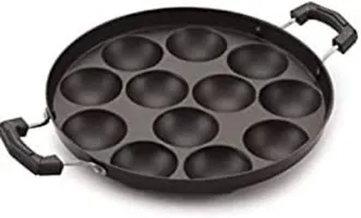 12Cavities Non Stick Appam Patra with Lid and Side Handle/AppamPan/AppamMaker/PanCake/idali Maker/idliPankadai/litti maker/Pancake/Paniarakkal 1L capacity 21cm diameter(Aluminium, Non-stick)-thumb1