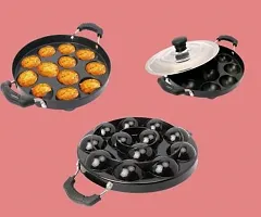 12Cavities Non Stick Appam Patra with Lid and Side Handle/AppamPan/AppamMaker/PanCake/idali Maker/idliPankadai/litti maker/Pancake/Paniarakkal 1L capacity 21cm diameter(Aluminium, Non-stick)-thumb2