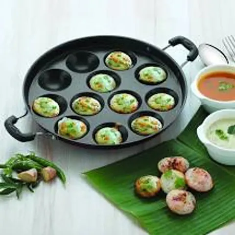 Non-Stick 12 Cavities Appam Tava & Dosa Tawa with Lid Red