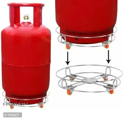 Fastage Heavy Stainless Steel Gas Cylinder Trolley With Wheel | Gas Trolly | Lpg Cylinder Stand | Gas Trolly Wheel |Cylinder Trolley with Wheels | Cylinder Wheel Stand Gas Cylinder Trolleynbsp;nbsp;(Silver)-thumb0