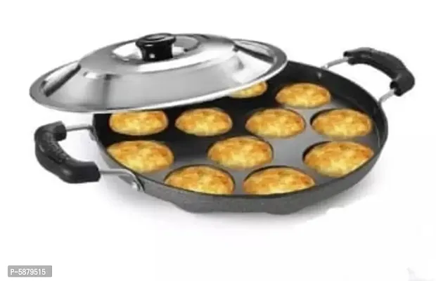 BIGWIN 12 Cavities Non Stick Appam Patra With Lid And Side Handle