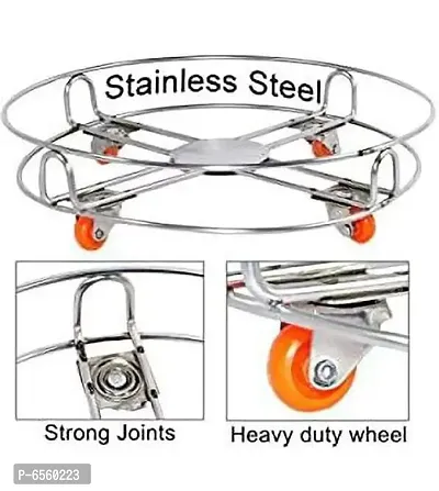 FASTAGE Stainless Steel Gas Cylinder Trolley with Wheels|Gas Trolly|Lpg Cylinder Stand with Rubber Protecti-thumb0