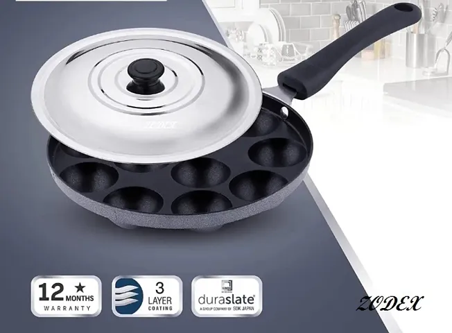 CrossPan Non-Stick 12 Cavity Grill Appam Patra/Paniyarakkal with Stainless Steel Lid