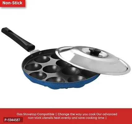 12 Cavities Non Stick Appam Patra With Lid And Side Handle Kulipaniyaram Pan Nonstick Appe Aapee Ka Sacha Panniyaram Kadai Paniyarrakal Paniyaram Appam Pan Appam Maker Pan Cake Guntapongada-thumb2