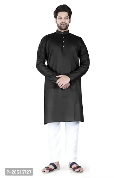 Aristada Men's Cotton Blend Full Sleeve Henley Neck Knee Length Solid Kurta with Pajama Set-Comfortable and Versatile (Kurta Set)-thumb0