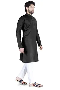 Aristada Men's Cotton Blend Full Sleeve Henley Neck Knee Length Solid Kurta with Pajama Set-Comfortable and Versatile (Kurta Set)-thumb1