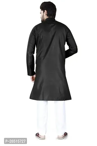 Aristada Men's Cotton Blend Full Sleeve Henley Neck Knee Length Solid Kurta with Pajama Set-Comfortable and Versatile (Kurta Set)-thumb4