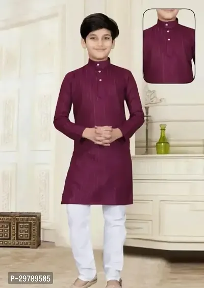 Trendy Maroon Cotton Blend Solid Kurta With Pyjama Set For Boys-thumb0