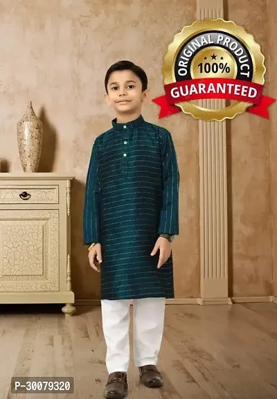 Stylish Green Cotton Blend Kurta Sets For Boys-thumb0