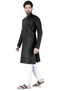 Aristada Men's Cotton Blend Full Sleeve Henley Neck Knee Length Solid Kurta with Pajama Set-Comfortable and Versatile (Kurta Set)-thumb2