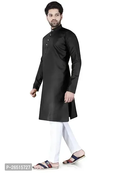 Aristada Men's Cotton Blend Full Sleeve Henley Neck Knee Length Solid Kurta with Pajama Set-Comfortable and Versatile (Kurta Set)-thumb3