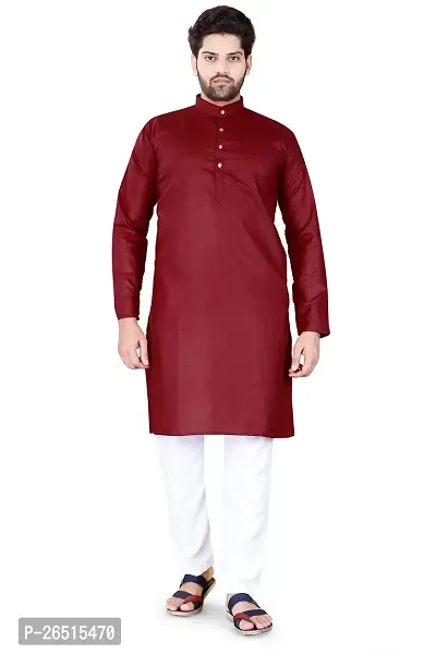 Aristada Men's Cotton Blend Full Sleeve Henley Neck Knee Length Solid Kurta-Comfortable and Versatile (Only Kurta)