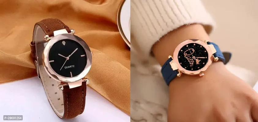 Stylish Multicoloured Synthetic Leather Analog Watches For Women Combo