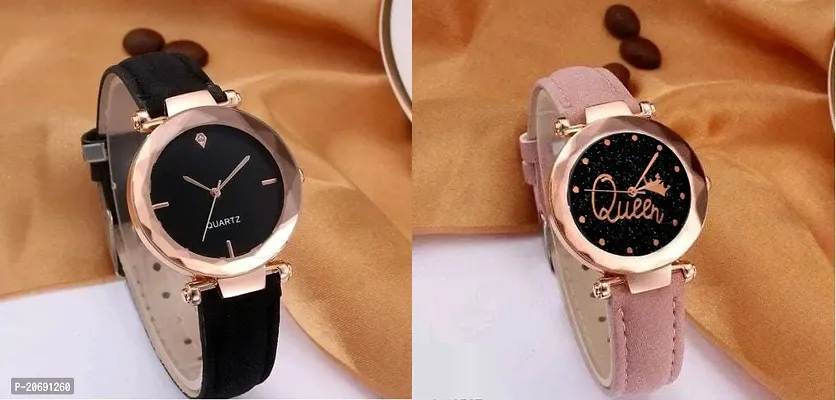 Stylish Multicoloured Synthetic Leather Analog Watches For Women Combo