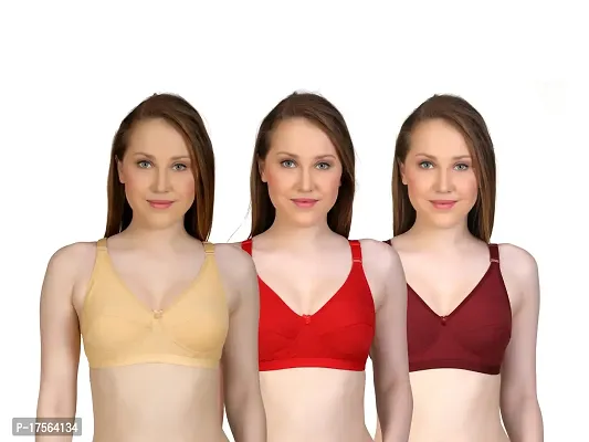 PEARLORIOLE big  wide strap non padded cotton hosiery comfort bra ( pack of 3 )