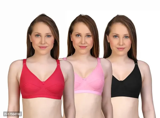 PEARLORIOLE big  wide strap non padded cotton hosiery comfort bra ( pack of 3 )