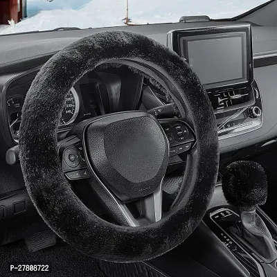 NIKAVI Fur Car Steering Wheel Cover Black