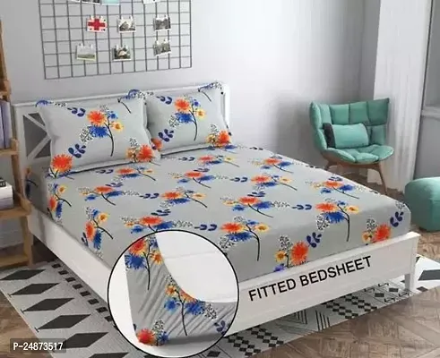 Comfortable Glace Cotton Printed King Bedsheet with Pillow Covers-thumb0