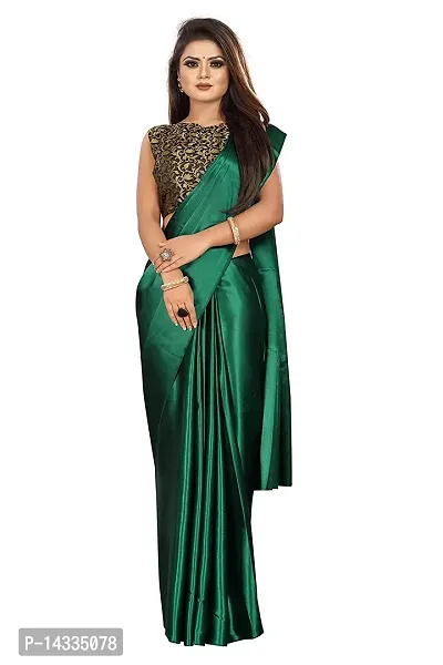 Stylish Satin Solid Saree With Blouse Piece For Women-thumb0