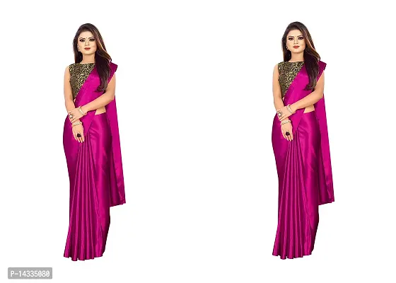 Stylish Satin Solid Saree With Blouse Piece For Women Pack Of 2-thumb0