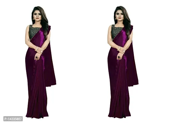 Stylish Satin Solid Saree With Blouse Piece For Women Pack Of 2