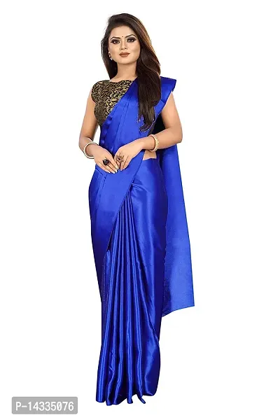 Stylish Satin Solid Saree With Blouse Piece For Women-thumb0