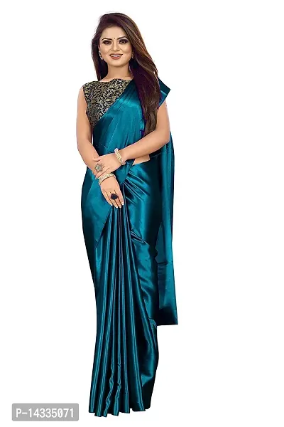 Stylish Satin Solid Saree With Blouse Piece For Women-thumb0